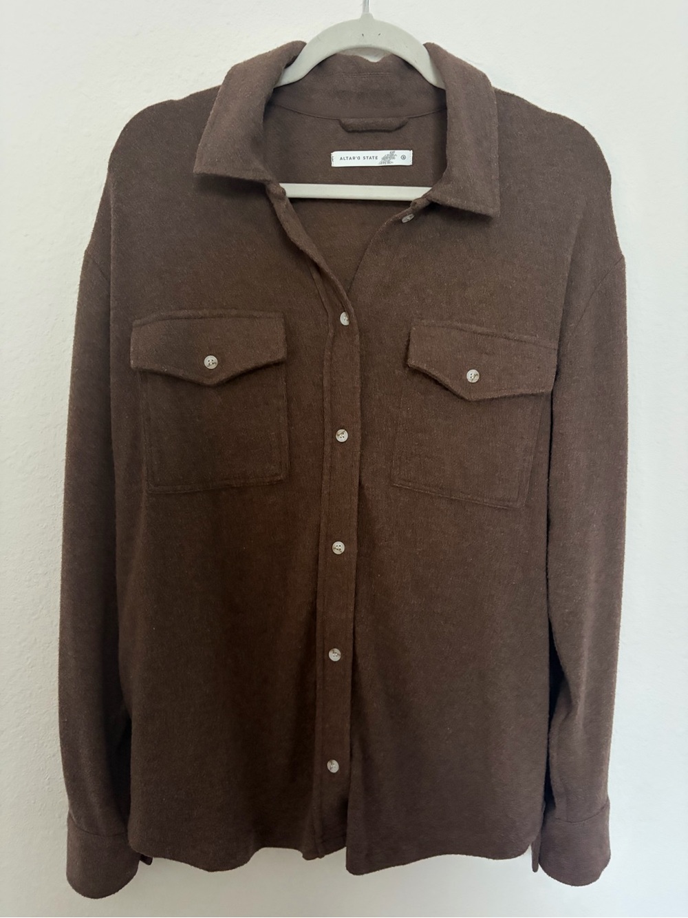 Altar'd State Brown Button-Down Oversized Shacket